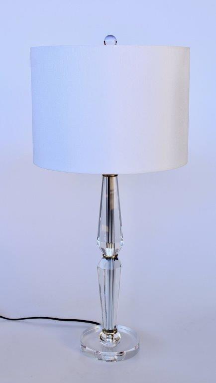 Crystal & Brass Lamp White Finial & Harp Shade
